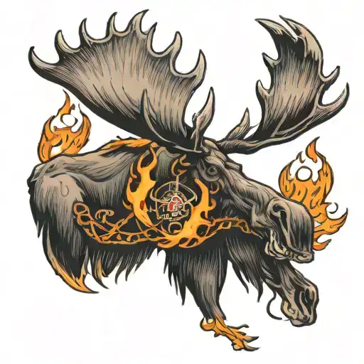 Moose And Cross Bones With Fire Flames