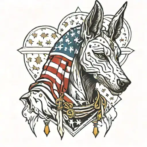 Anubis Draped In The American Flag Weeping Over A Broken Golden Heart