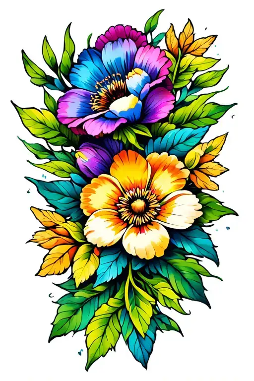 Colorful Flower Intertwined With Leaves