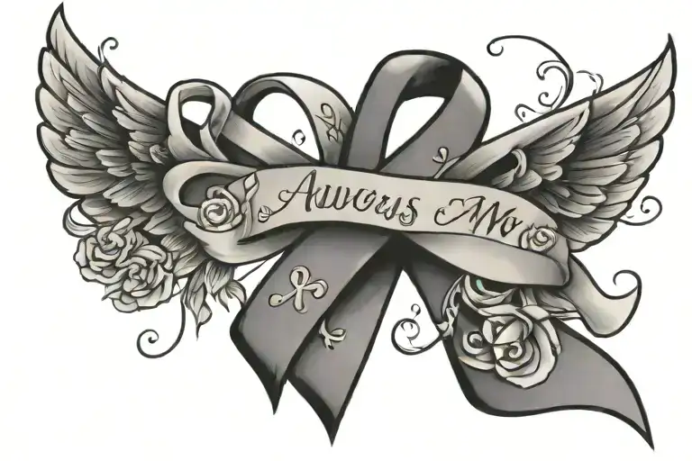 Cancer Ribbon With Words Always With Me Always In My Heart