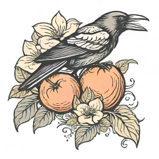 Crow And Peach Fruit