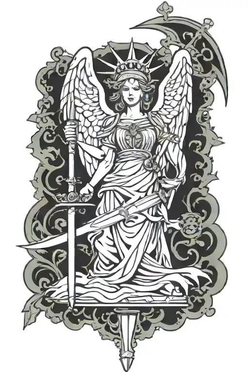 Lady Liberty Angel Holding Scale And Sword