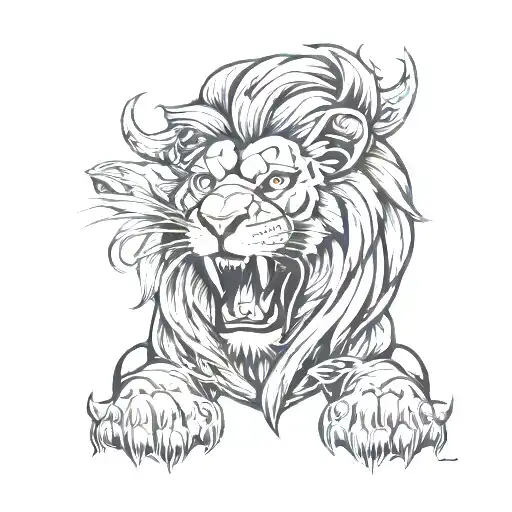 A Lion In The Style Of Chiseled On The Shoulder