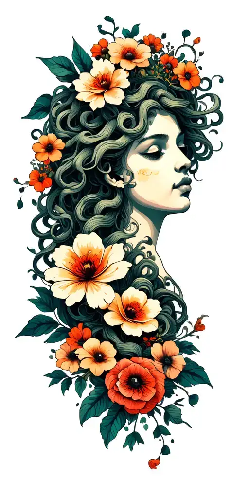 Medusa And Flowers With Geo Symteric Shapes