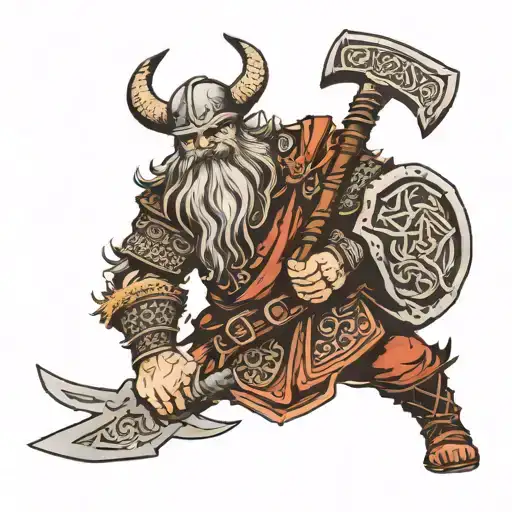 Viking Warrior With Thot Hammer Ingraved With Runes