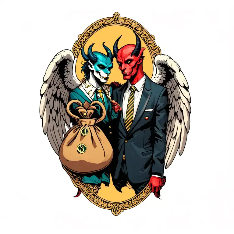 Money Bag Angel And Devil Wears A Suit