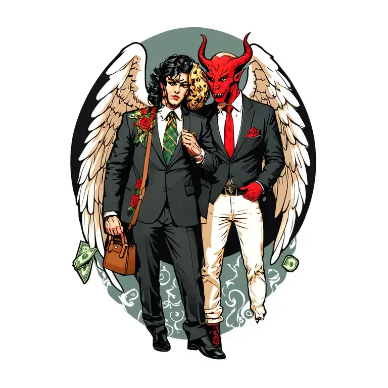 Money Bag Angel And Devil Wears A Suit