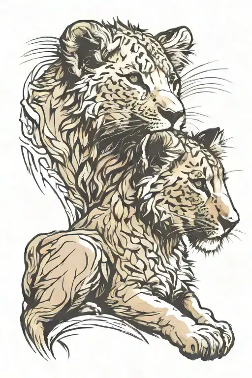 Lion Cubs In Profile Looking At Each Other