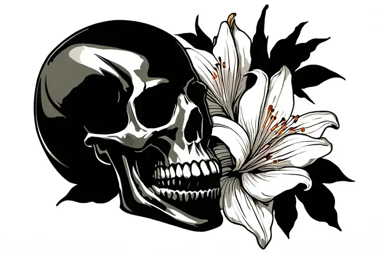 Skull And Lilies Intertwined