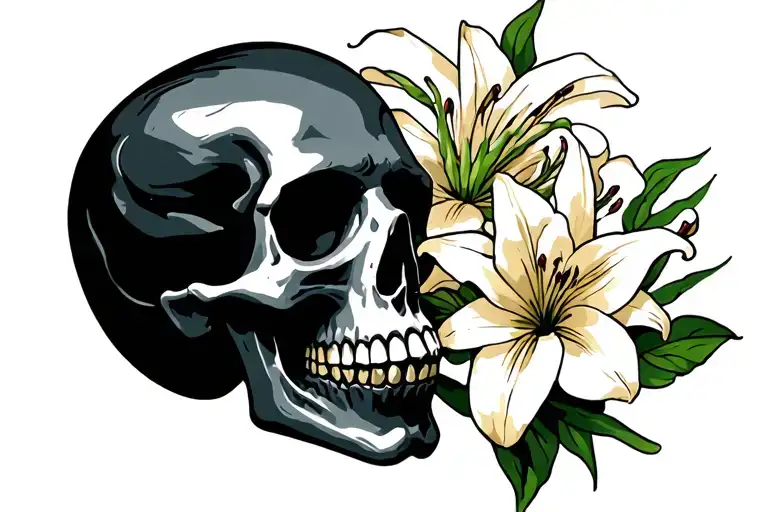 Skull And Lilies Intertwined
