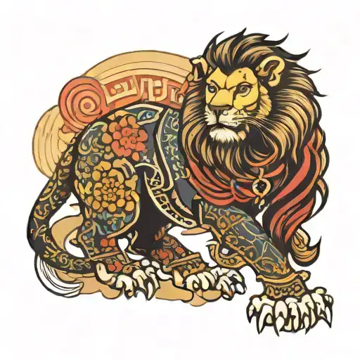 Lion With Japanese Samurai