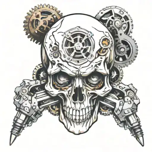 Mechanical Skull Surrounded