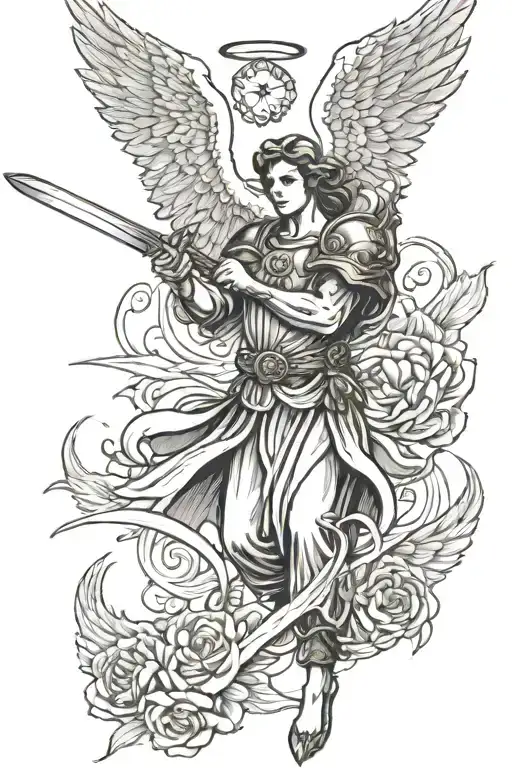 Angel Holding A Sword And Wings Flying