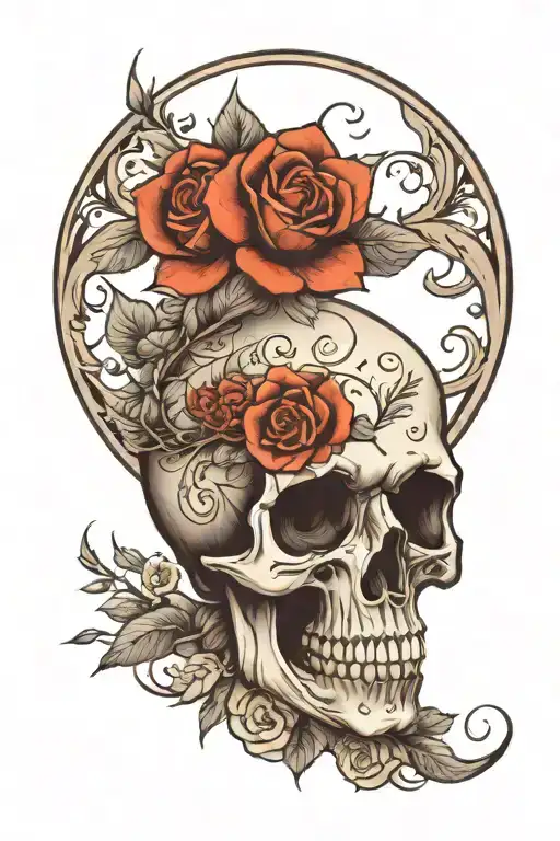 Skull And Moon And Flowers