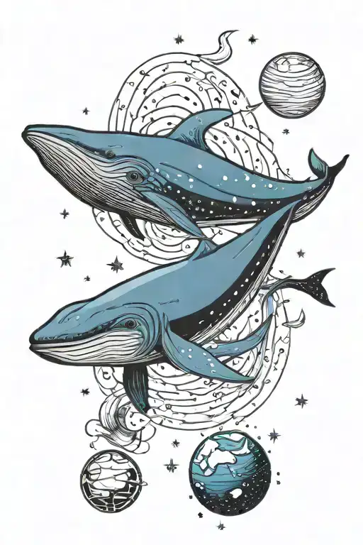 One Blue Whale Swims In The Ocean Of Stars And Planets