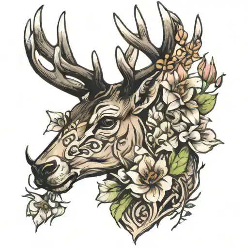 Stag With Lily Flower