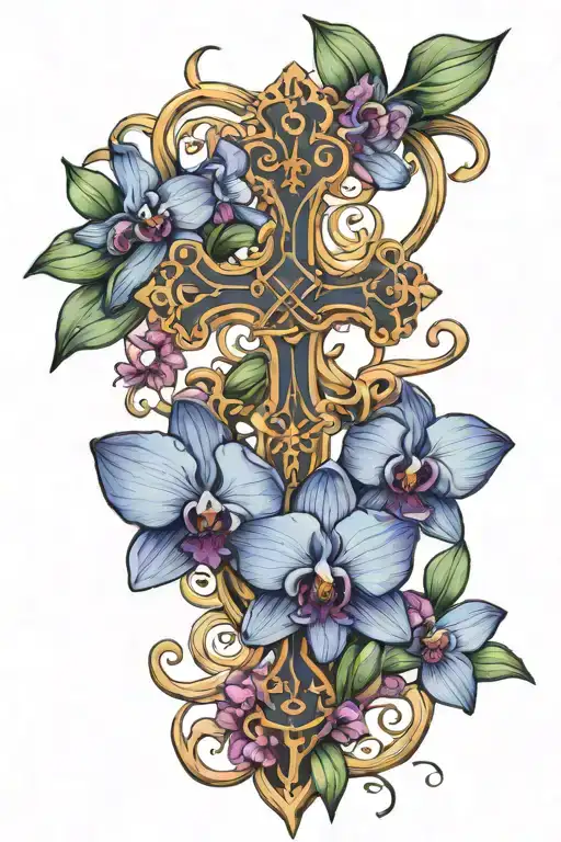 Blue And Purple Orchids Intertwined As An Ankh Symbol