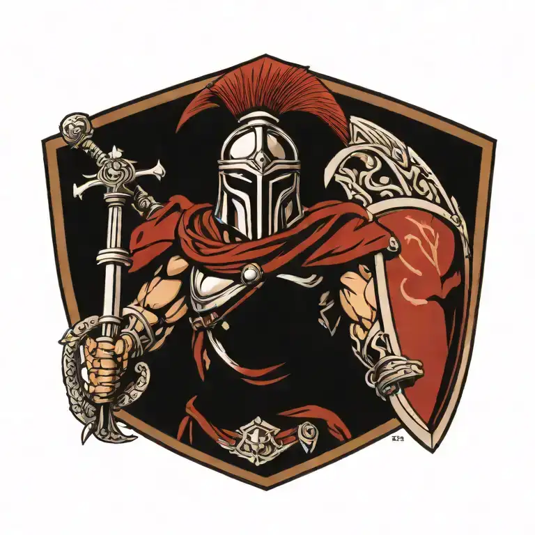 Spartan Warrior With Shield And Cross