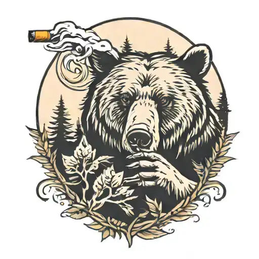 Forest And Bear With A Cigarette