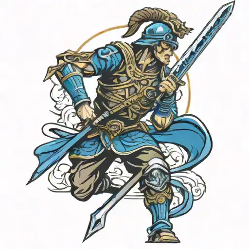 Thin Blue Line Warrior Wielding A Sword