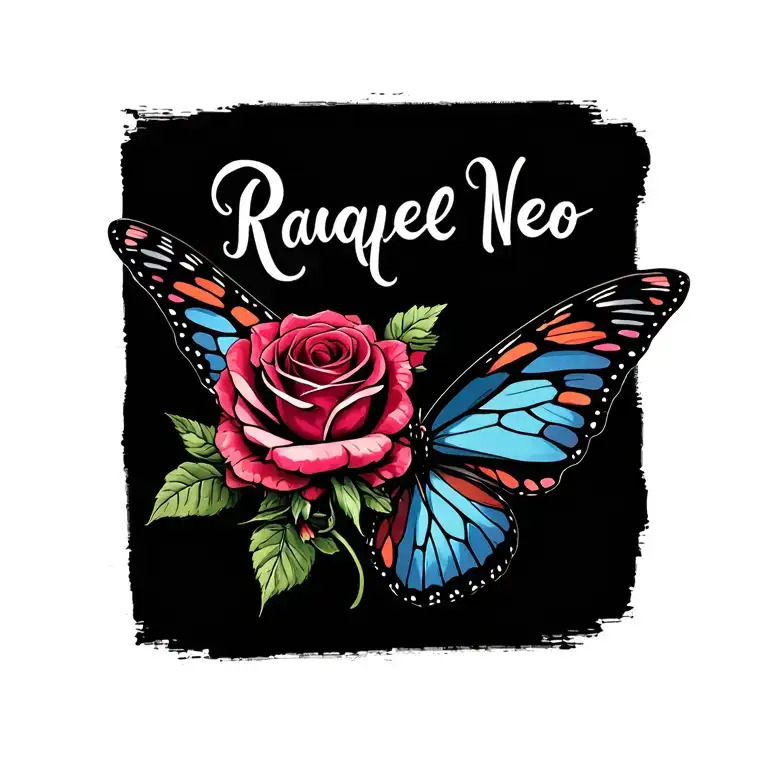 Rose With Butterfly Wings And The Name Raquel