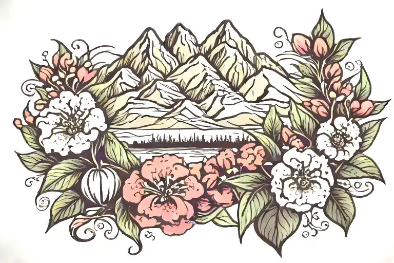 Mountain Range With Sweet William Flower Blooming