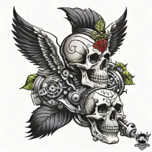 V Twin Engine Skull Surrounded