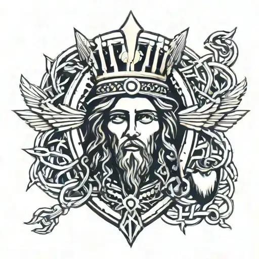 Sacred Heart Of Jesus With Crown Of Thorns And Broken Chains Topped With An Egyptian Ankh