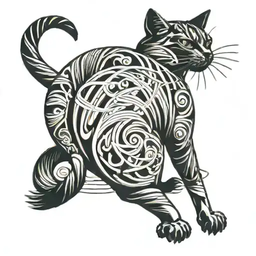 Cat Back Tattoo With Lines Showing Movement