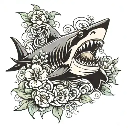 Shark With Flowers Surrounding