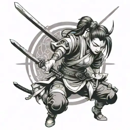 Cyberpunk Samurai Girl In A Fighting Stance