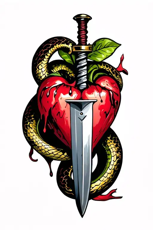 Bleeding Heart Pierced By A Dagger With A Snake Wrapped Around