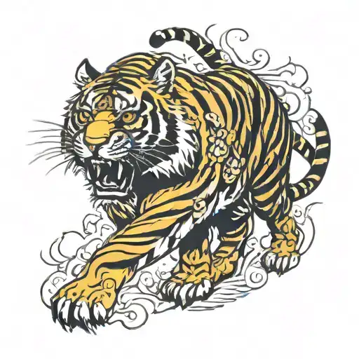 Tiger Prowling Tiger With A Sun