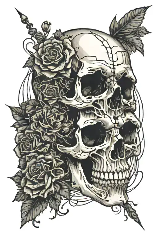 Skull With Lines Coming Out Of It Connecting To Multiple Little Things