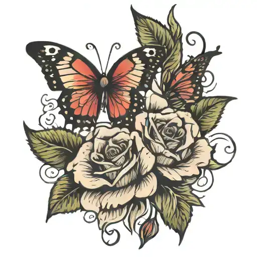 Rose And Butterflies
