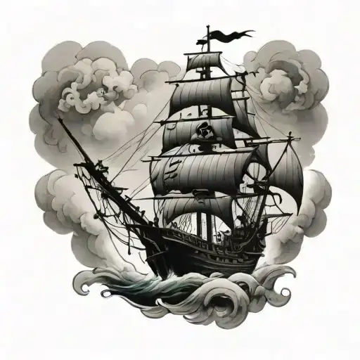 Pirate Ship Coming Out Of Fog