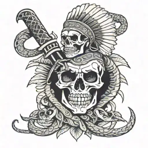 The Chief Is Surrounded By A Snake And A Skull Surrounding His Knife