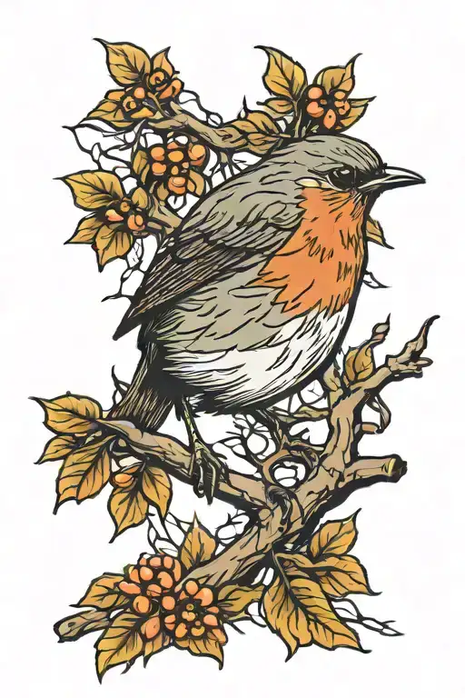 Robin Bird On A Branch