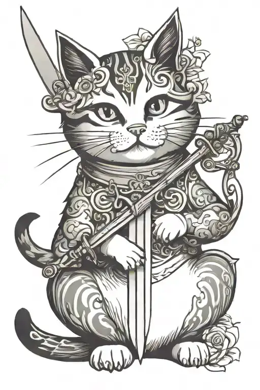 Cat With Sword In Mouth