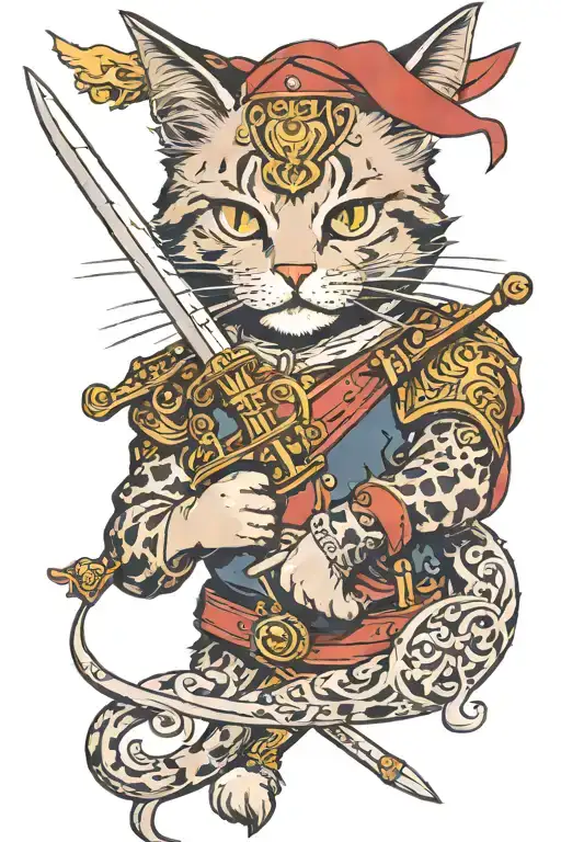 Cat With Sword In His Mouth