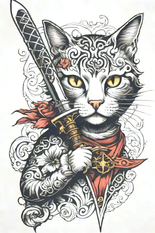 Cat With Sword In His Mouth