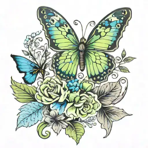 Green And Blue Buttery With Black Grey Style