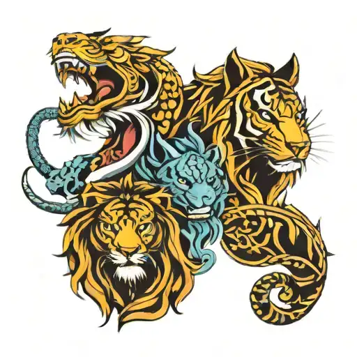 Lion And Tiger And Dragon