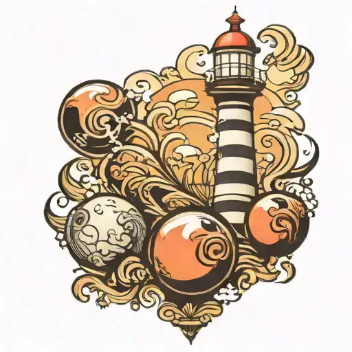 Lighthouse With Bowling Ball And Pins