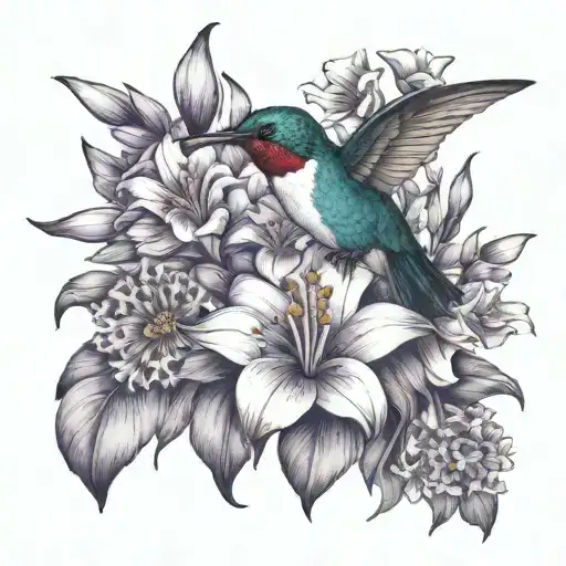 Hummingbird With Aster Flower Gladiolus Flower Violet Flower Narcissus Flower Forget Me Not Flowers