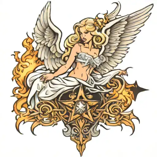 Winged Blonde Angel Flame Pole Star
