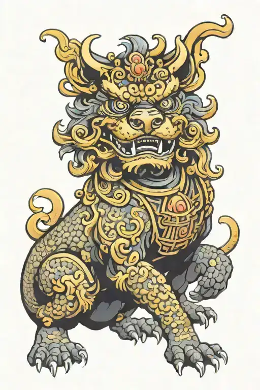 Foo Dog W Gold Accent