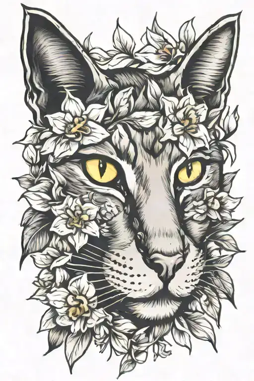 Cat Face And Daffodils Bouquet