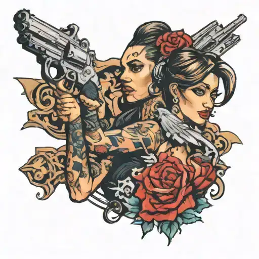 Money Guns Girls Man Holding