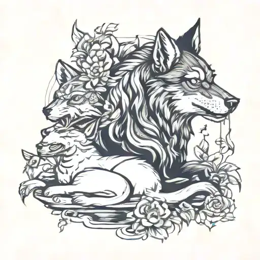 Wolf And Slepping Monkey Playing